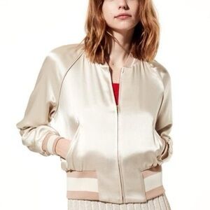 Aritzia Little Moon Acanthella Pink Satin Bomber Jacket